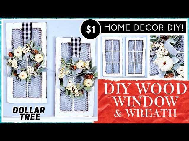 DOLLAR TREE DIY 6 PANEL SOLID WOOD WINDOWS & PUMPKIN WREATH | Neutral Fall | Year Round Wall  Decor