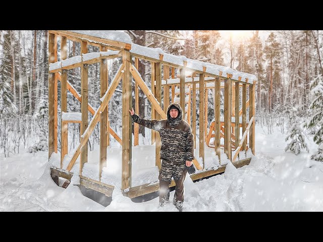 From start to finish. I am alone building a house in the wild forest. The frame is complete. Part 1.