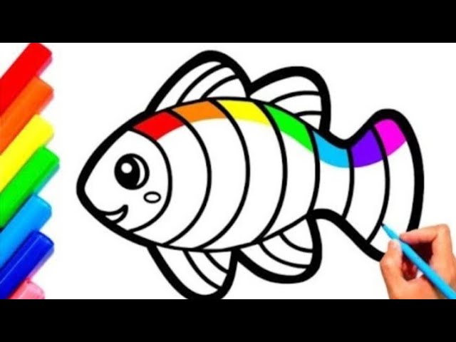 Cute Fish Drawing | How to draw a cute Fish with colour easy step by step drawing for beginners