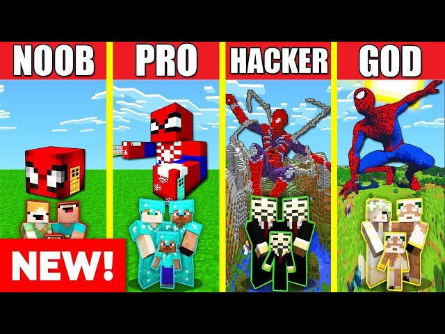 SPIDERMAN HOUSE BUILD CHALLENGE! Minecraft Battle: NOOB vs PRO vs HACKER vs GOD Animation SPIDER MAN
