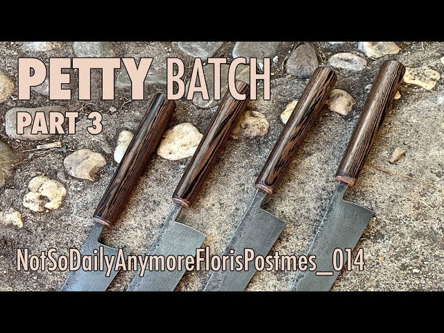 Finishing a BATCH of DAMASCUS PETTY knives + ANNOUNCEMENT ~ Petty Batch part 3