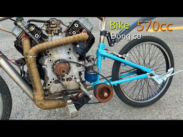 Making a bicycle using a belt and a 570cc engine