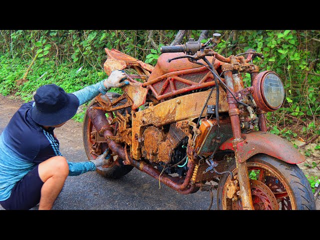Superbike restoration in the old rusty abandoned KAWASAKI Z900 900cc racetrack
