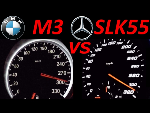 BMW M3 E93 G-Power vs SLK 55 AMG Supercharged - 0-200 Acceleration Sound Onboard Autobahn compare