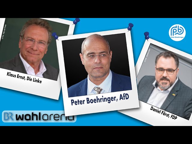 Boehringer (AfD), Ernst (DIE LINKE), Föst (FDP) in der „BR-Wahlarena“, 15.9.2021