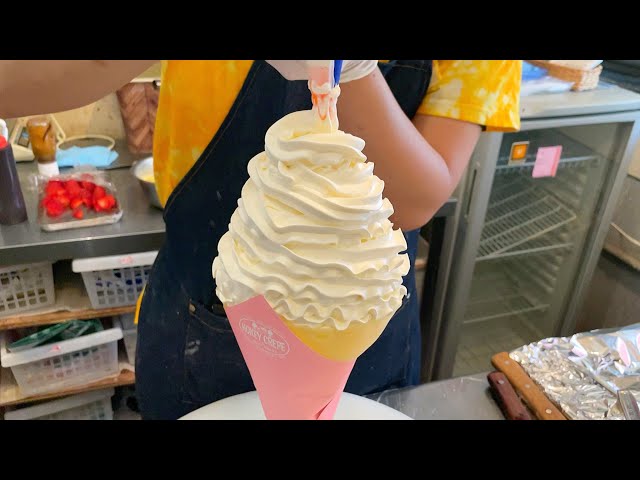 High Calorie Strawberry Whipping Cream Crepe - Japanese Street Food