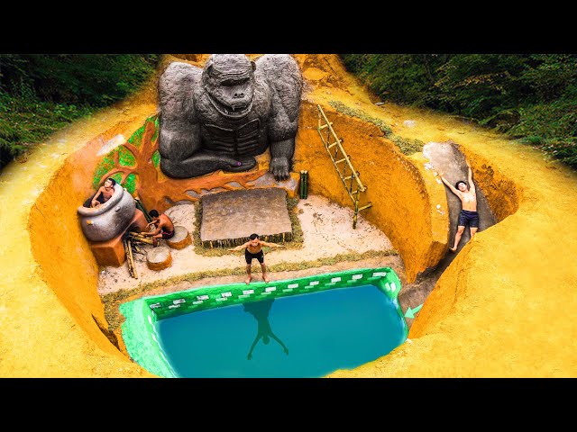 Build Heated Swimming Pool Water Slide King Kong Around Secret Underground House