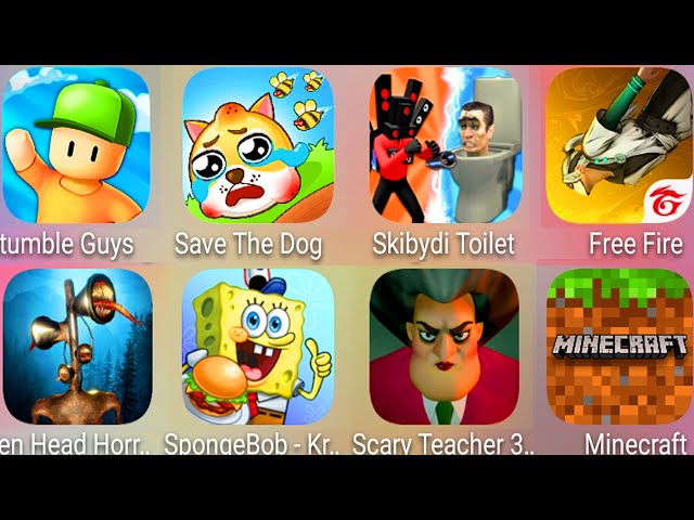 Minecraft,SpongeBob Krusty,Stumble Guys,Save The Doge,Skibydi Toilet,Free Fire,Siren Head Horror...
