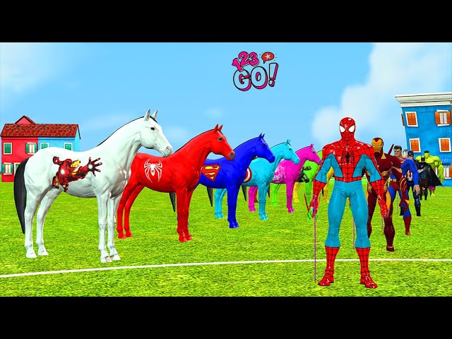 Siêu nhân người nhện | Spider Man Hulk Batman Iron Man with Horse Riding Challenge to hit the target