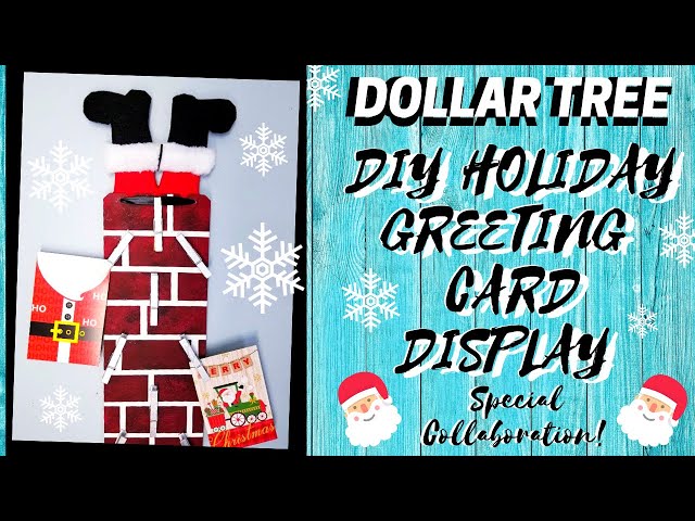 DIY DOLLAR TREE GREETING CARD HOLDER || Create an Easy Christmas Card Display || Santa Collaboration