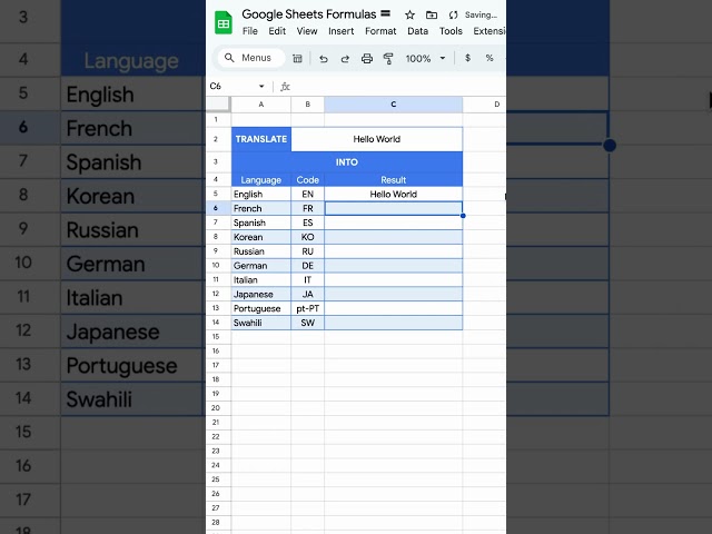 Create a translation tool in #GoogleSheets with a simple function! 🧑‍🏫 #Shorts