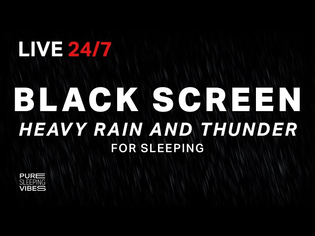 🔴 Heavy Rain and Thunder Sounds for Sleeping - Black Screen | Thunderstorm Sleep Sounds, Live Stream