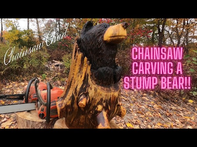 CHAINSAW Carving A Bear - In A LOG - Sculpture!