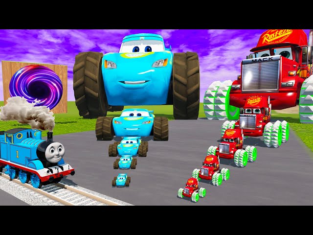 Big & Small: Mcqueen with Spinner Wheels vs Tow Mater vs Thomas Trains - BeamNG Drive