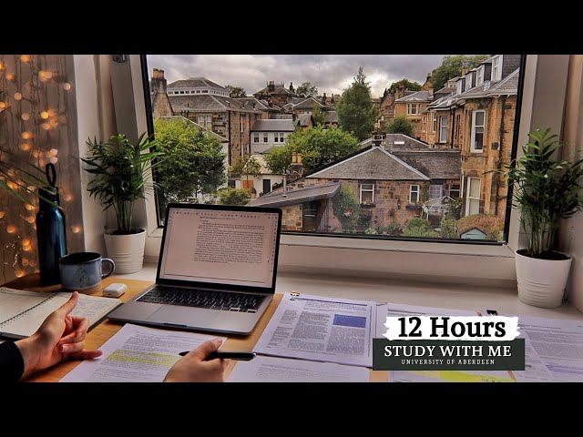 12 HOUR STUDY WITH ME | Background noise, 10 min Break, No music, Study with Merve