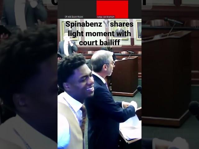 Spinabenz shares laugh in Duval court where he pleaded guilty to tampering with ankle monitor.