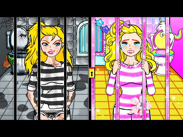 Barbie Dolls Dress Up - Pink and Black Barbie in Jail 😇 Good Girl VS Bad Girl 😈 | WOA Doll Channel