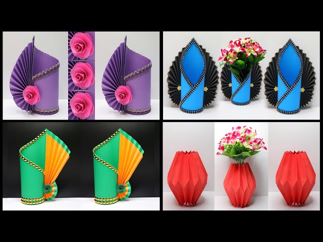 4 Ide kreatif Vas Bunga dari Kertas ! 4 easy tutorial flower vase Craft | DIY Ideas