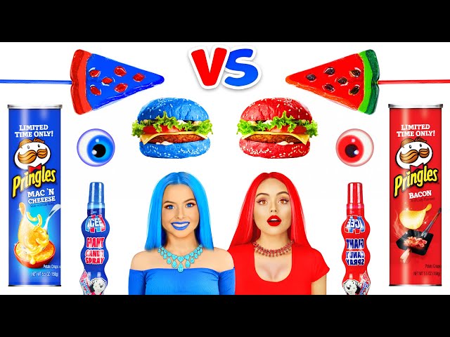 Red VS Blue Color Food Challenge! Eating Only One Colored Yummies for 24 HRS by RATATA CHALLENGE