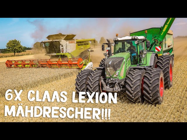 Harvest with six CLAAS LEXION combines and JOHN DEERE & FENDT tractors | Farming