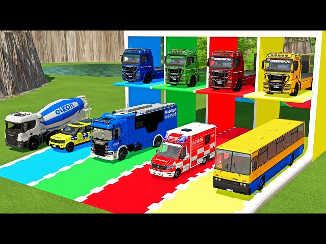 TRANSPORTING AMBULANCE, FORD POLICE, SERVICE TRUCK, FIRE DEPARTEMENT, MERCEDES MINI BUS - FS22