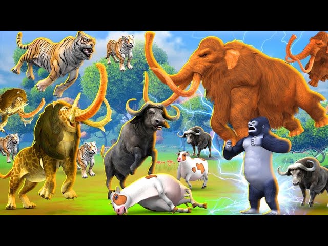 Baku Attack on Cartoon Cow Rescue by Woolly Mammoth Elephant Animal Battle | Animals Revolt TV