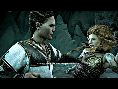 God of War 5 Ragnarok - Heimdall Beats Up Thor Daughter & Atreus Scene (4K 60FPS) PS5