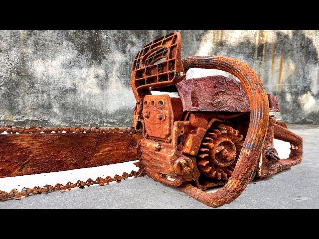 Restoration saw antique wood old abandoned 30 years | restore repair and weld chain saw honda piston