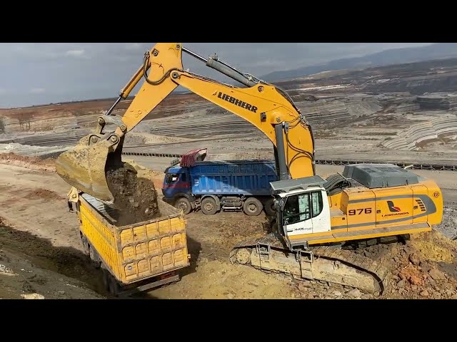 Liebherr 976 Excavator Loading Mercedes & MAN Trucks - Labrianidis Mining Works