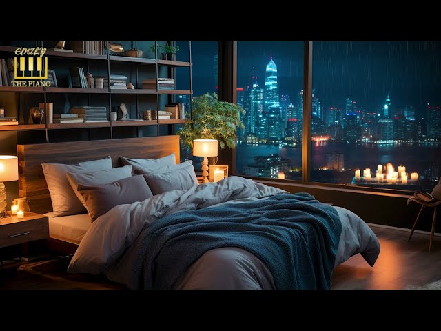 Cozy Bedroom on a Rainy Night - Soothing Piano Music and Rain Sound for Sleeping