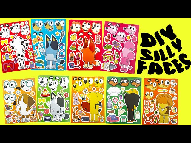 Bluey Bingo DIY Silly Face Stickers with Muffin, Coco, Indy, Chloe, Honey, Snickers, Rusty, Lucky
