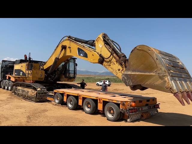 Transporting The Caterpillar 365C Excavator With Hydraulic Trailer - Fasoulas Heavy Transports - 4K