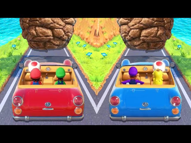 Mario Party Superstars - Minigames (Racing Minigames) Mario vs Luigi vs Waluigi vs Peach