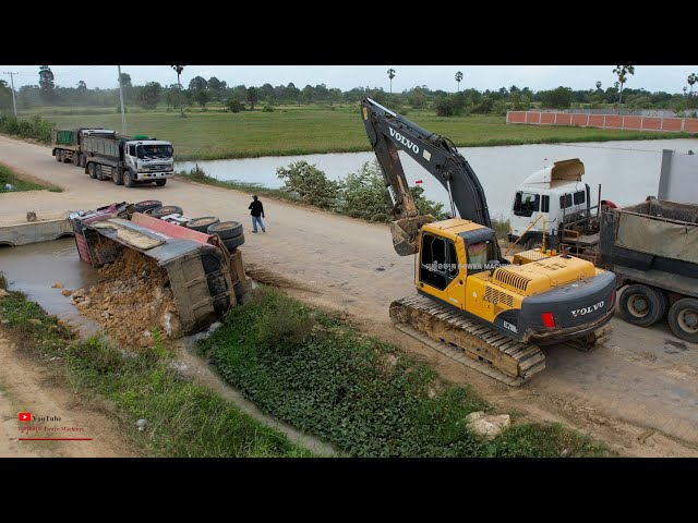 Fantastic Dump Trucks Fails In Water Technique Skills Heavy Recovery Using Excavators VOLVO