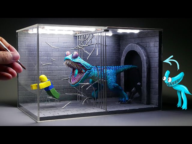 Diorama of realistic Rainbow Friends Cyan in prison
