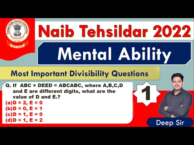 Mental Ability for PPSC Naib Tehsildar 2022 | Divisibility Rule for Naib Tehsildar 2022 BY DEEP SIR