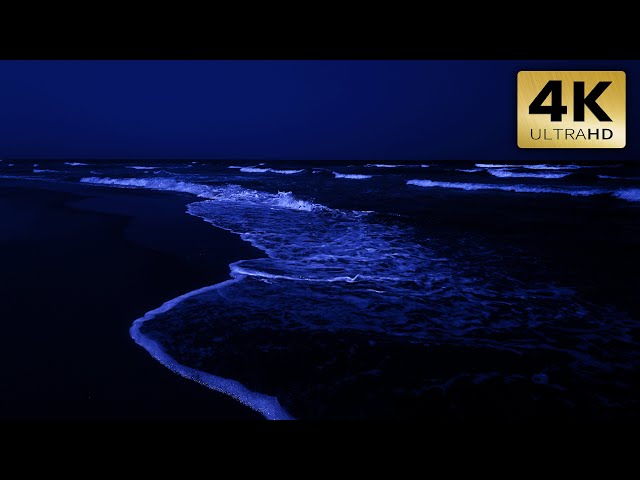 Ocean Waves at Night for Deep Sleep & Relaxation | High Quality Stereo Sound And Dark Screen 4K