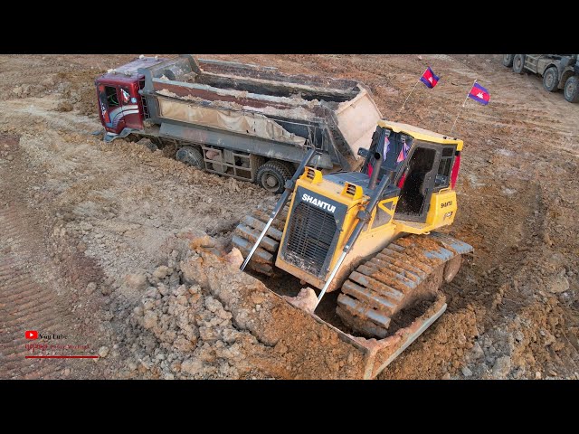 Incredible Big Dump Truck Soils Stuck Heavy Power Helping Big Bulldozer Operator Equipment