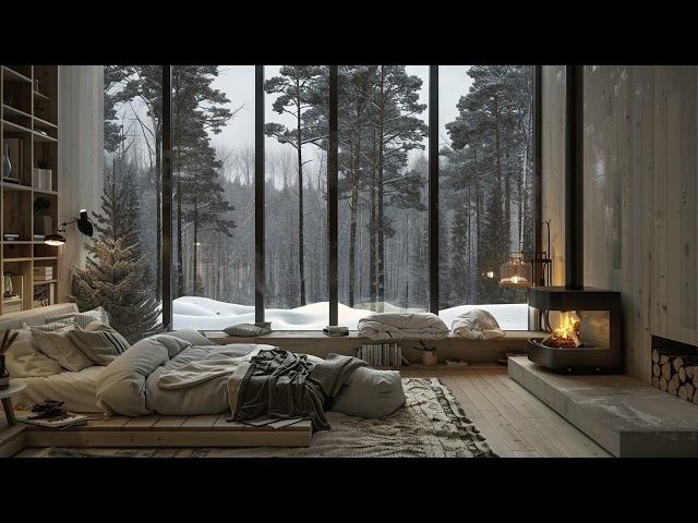 Cozy Living Room Ambience - Serene Snowy Ambience and Crackling Fireplace for Stress Relief & Relax