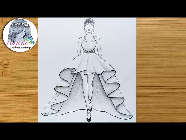How to draw a girl with beautiful dress for beginners || Drawing Tutorial || كيفية رسم فتاة