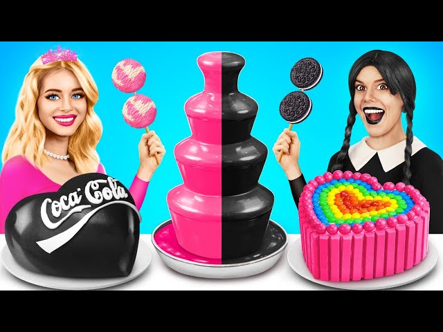 Wednesday vs Barbie Cooking Challenge | Pink vs Black Food Challenge by YUMMY JELLY