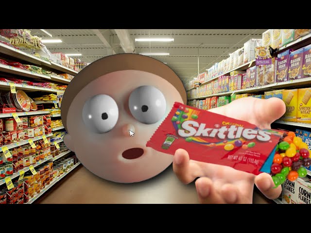 Stretchy Morty drops his Skittles