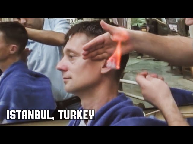 The Turkish Istanbul Grand Bazaar Barber Shop Haircut with Threading, Face Massage, & Hair Singeing