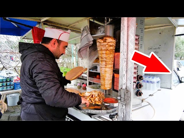 50 kg Chicken Shawarma Restaurant behind a real car