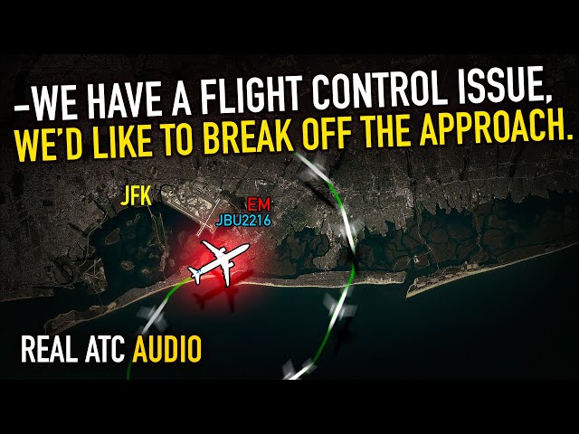 Flight Control Failure on Final Approach at Kennedy Airport. JetBlue Airbus A321. REAL ATC