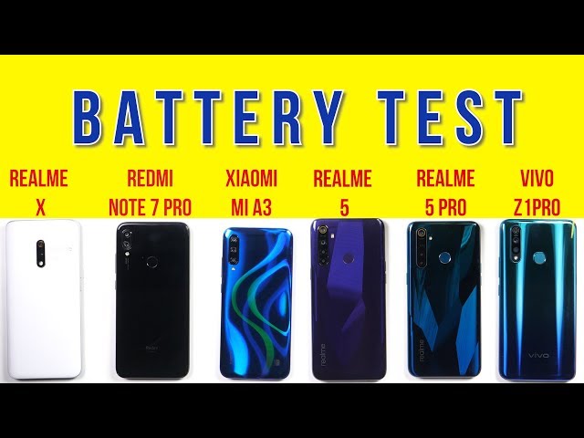 Mi A3 vs Realme 5 Pro, Vivo Z1Pro, Realme X, Note 7 Pro: Battery Drain Test | Charging Test