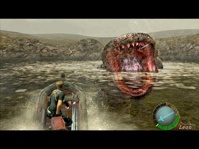 RE4 🦎 BOSS FIGHT Del Lago Giant Salamander Lake Monster 🐊 Gigantic Sea Creature Crocodile Fish デルラゴ