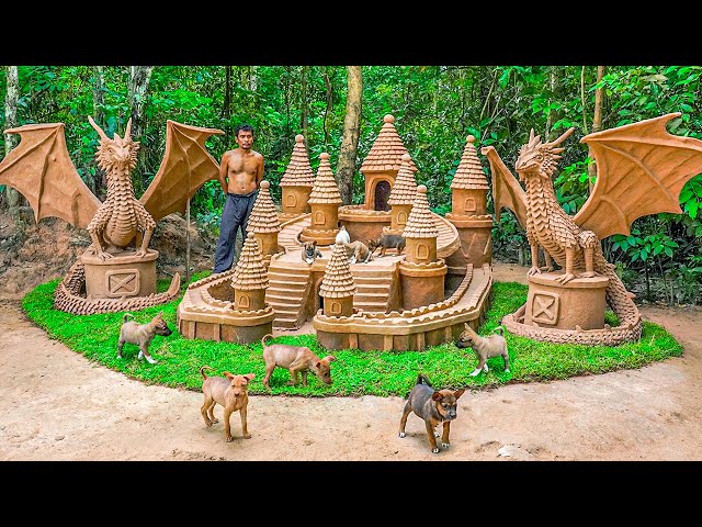 Dog rescue from raining storm and build Castle Dog House   Build a dream dog house