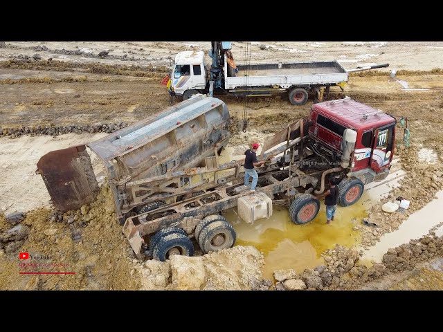 Incredible Tata Daewoo25.5T Unloading Fails Heavy Help Bulldozer Crane Truck Operation