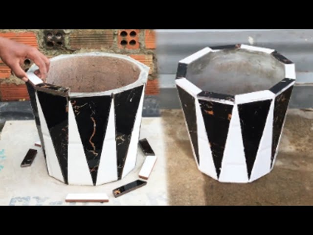 Diy Cement , Pot With Cement sand and ceramic beautiful